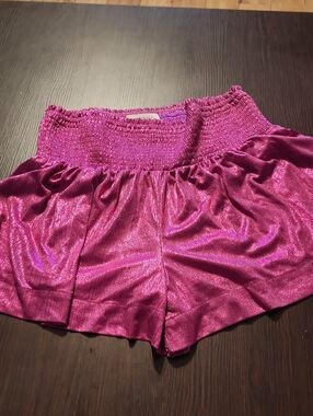 Shimmery Pink Elastic-Waist Athletic Shorts for Women